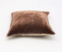 HKM-404179 Stonewashed Cotton Velvet Pillow with Hand-Stitched Edges, 19x19 Inch, Soft Plush Feel