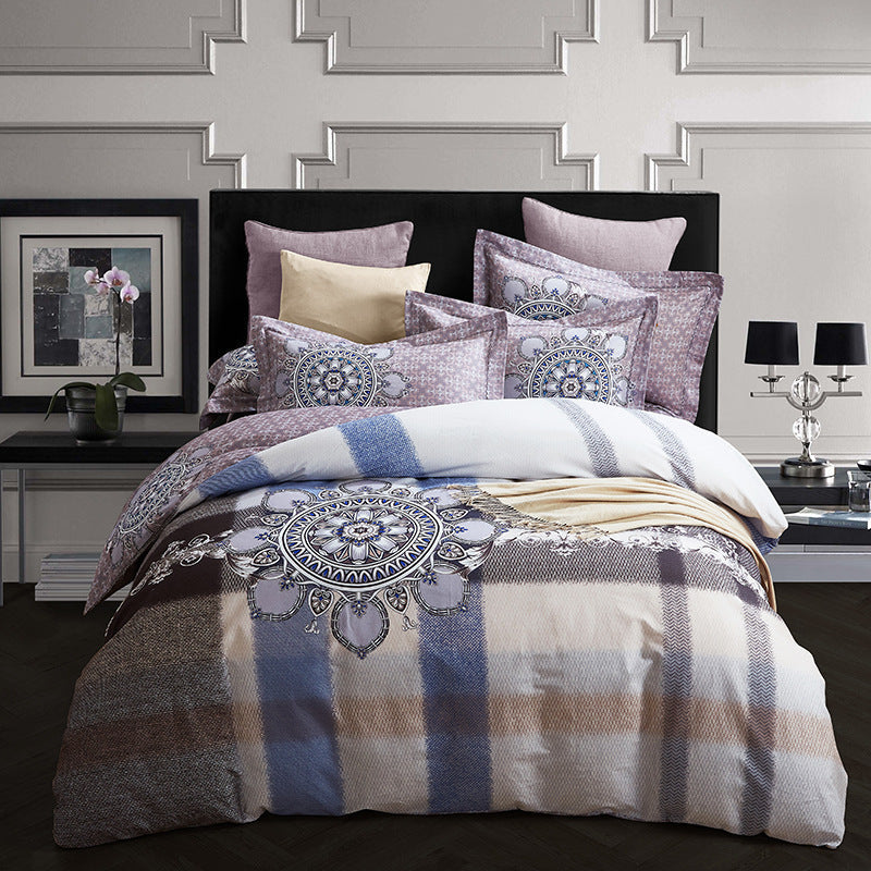 HKM-404371 Cotton Brushed Striped Plaid Four-Piece Set