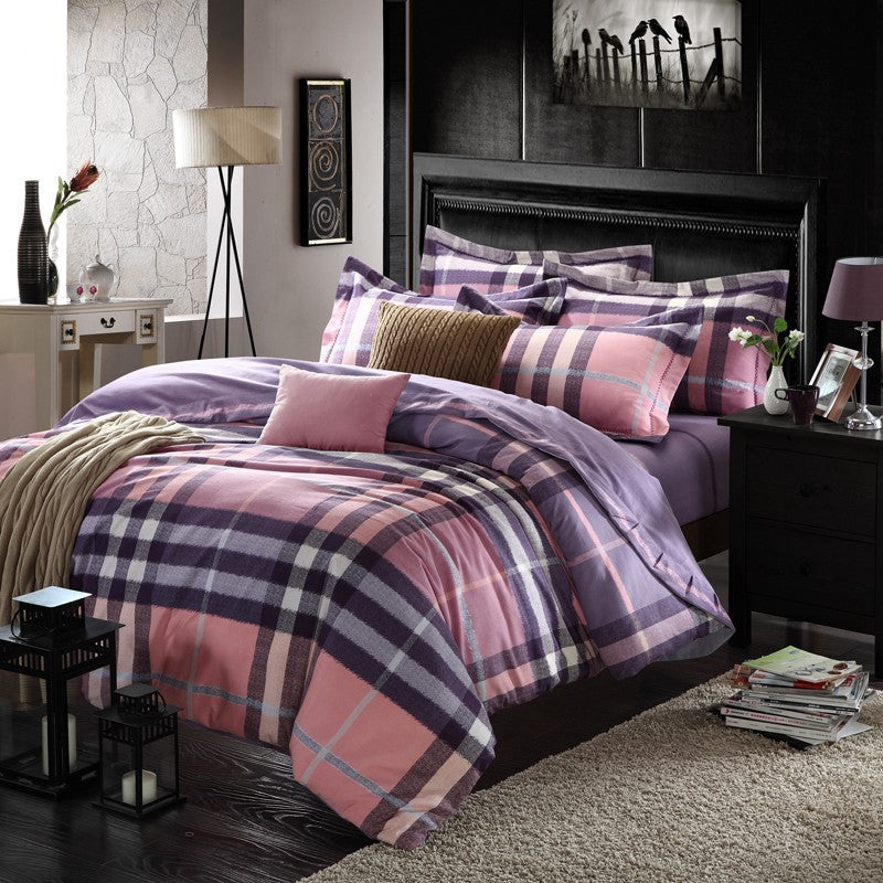 HKM-404371 Cotton Brushed Striped Plaid Four-Piece Set