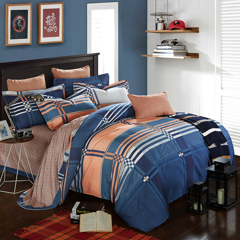 HKM-404371 Cotton Brushed Striped Plaid Four-Piece Set