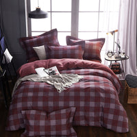 HKM-404371 Cotton Brushed Striped Plaid Four-Piece Set