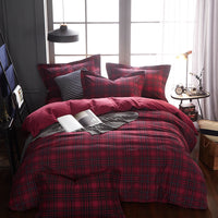 HKM-404371 Cotton Brushed Striped Plaid Four-Piece Set