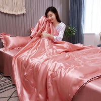 HKM-404371 Ice Silk Cotton Summer Quilt Set in Various Sizes - Soft and Breathable Bedding Collection