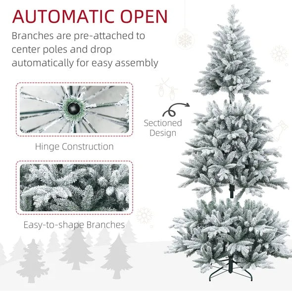 HKM-404499 7 Ft Snow Flocked Artificial Christmas Tree with Metal Stand and 1401 Tips for Holiday Decor