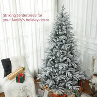 HKM-404499 7 Ft Snow Flocked Artificial Christmas Tree with Metal Stand and 1401 Tips for Holiday Decor