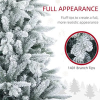 HKM-404499 7 Ft Snow Flocked Artificial Christmas Tree with Metal Stand and 1401 Tips for Holiday Decor