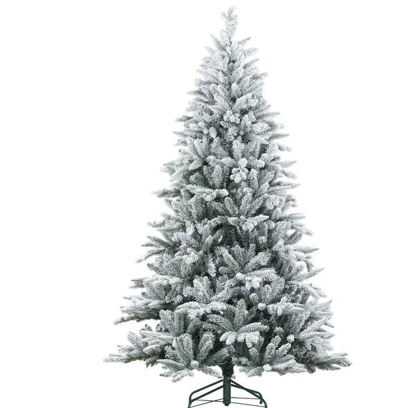 HKM-404499 7 Ft Snow Flocked Artificial Christmas Tree with Metal Stand and 1401 Tips for Holiday Decor