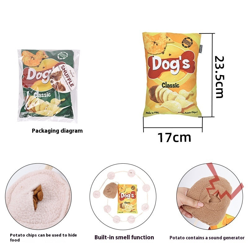 HKM-404819 Potato Chips Plush Toy for Dogs - Yellow, Green, Blue - 17x23.5cm