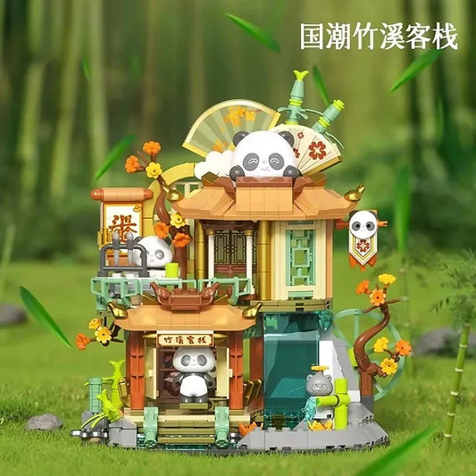 Cute Building Block Set - Panda Bamboo House for Kids Ages 2-14, 50 Pieces in Color Box