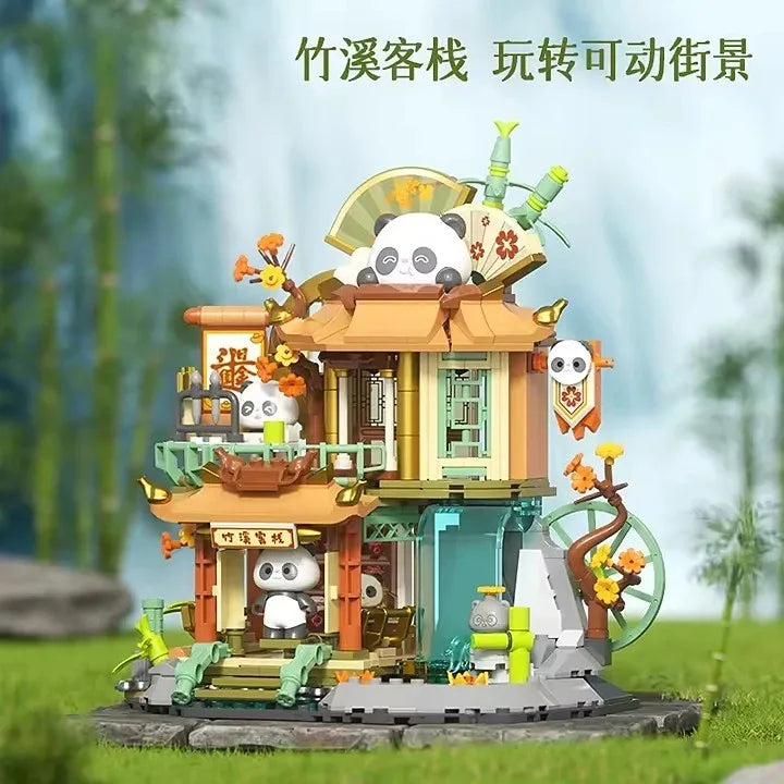 Cute Building Block Set - Panda Bamboo House for Kids Ages 2-14, 50 Pieces in Color Box