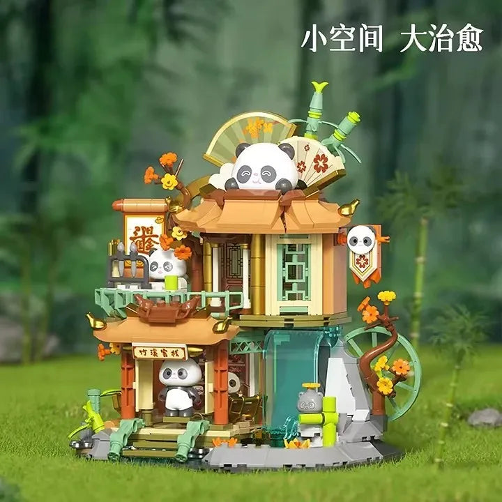 Cute Building Block Set - Panda Bamboo House for Kids Ages 2-14, 50 Pieces in Color Box