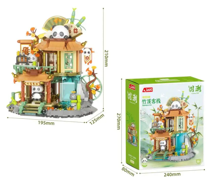 Cute Building Block Set - Panda Bamboo House for Kids Ages 2-14, 50 Pieces in Color Box