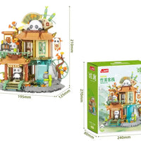 HKM-405011 Cute Building Block Set - Panda Bamboo House for Kids Ages 2-14, 50 Pieces in Color Box