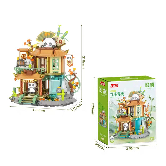 Cute Building Block Set - Panda Bamboo House for Kids Ages 2-14, 50 Pieces in Color Box