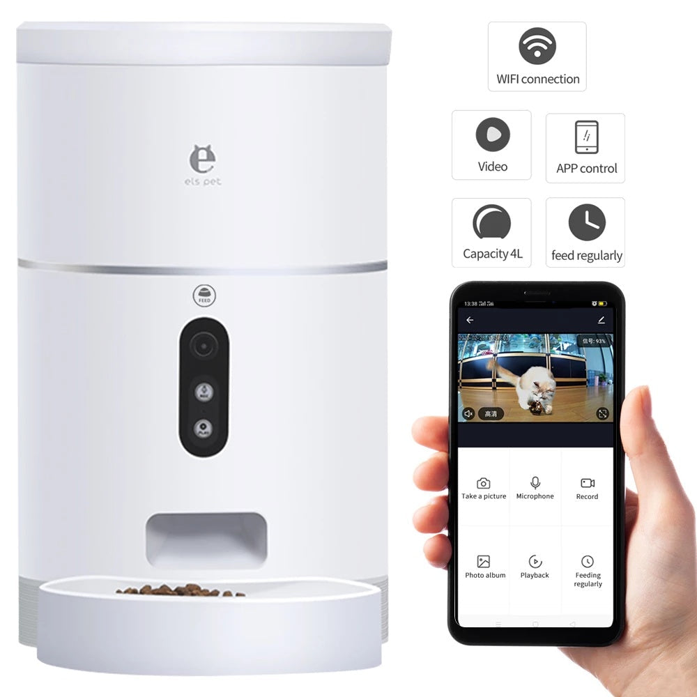 HKM-405139 Pet Dog Cat Food Dispenser Bowl with Camera Wide Angle Automatic Pet Feeder Food Bowl APP Control Pet Accessories