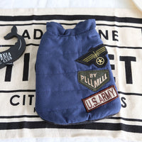 HKM-405203 Military-Inspired Velvet Pet Vest in Gray and Navy Blue