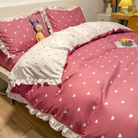 HKM-405203 Princess Style Four-Piece Heart Duvet Cover Set for Girls - Summer Bedding Collection in Various Lace Styles