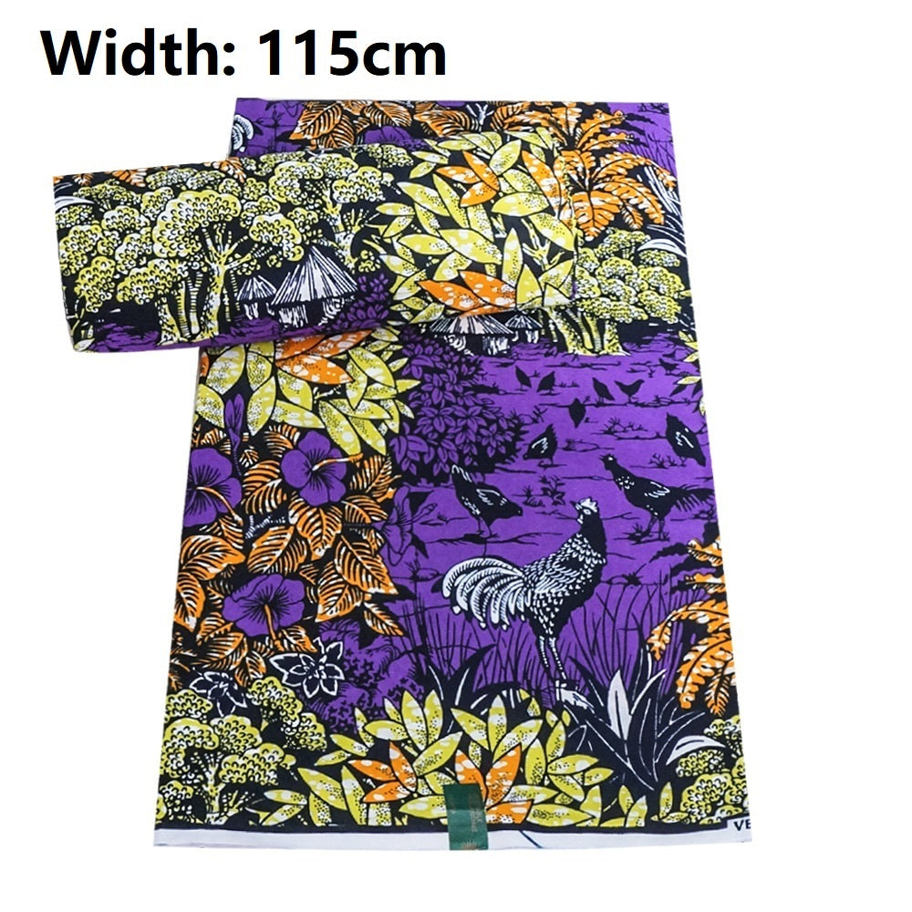 HKM-405203 Vibrant Plant Print African Wax Fabric - 6 Yards of Dutch Batik Fabric for Spring and Summer