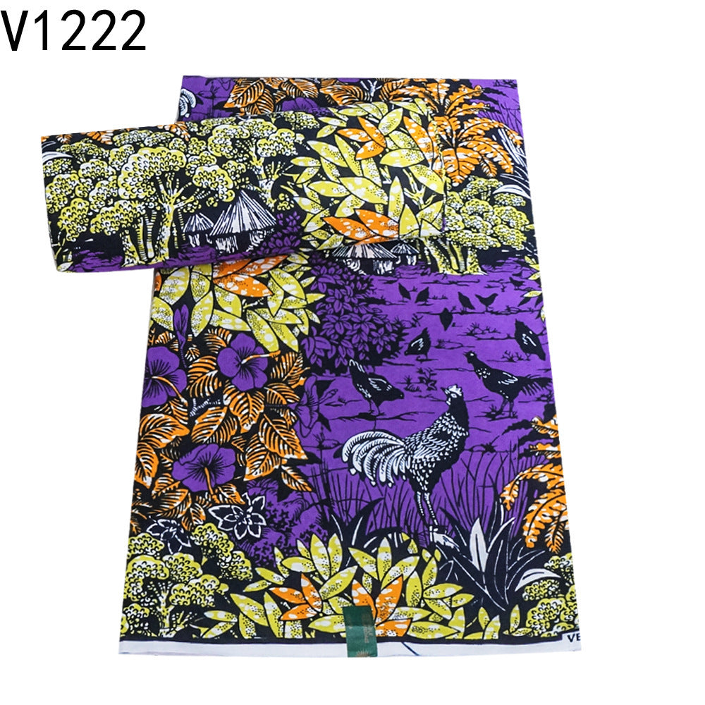 HKM-405203 Vibrant Plant Print African Wax Fabric - 6 Yards of Dutch Batik Fabric for Spring and Summer