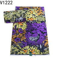 HKM-405203 Vibrant Plant Print African Wax Fabric - 6 Yards of Dutch Batik Fabric for Spring and Summer