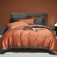 HKM-405523 Long-Staple Cotton Satin Embroidery Four-Piece Bedding Set in Various Colors