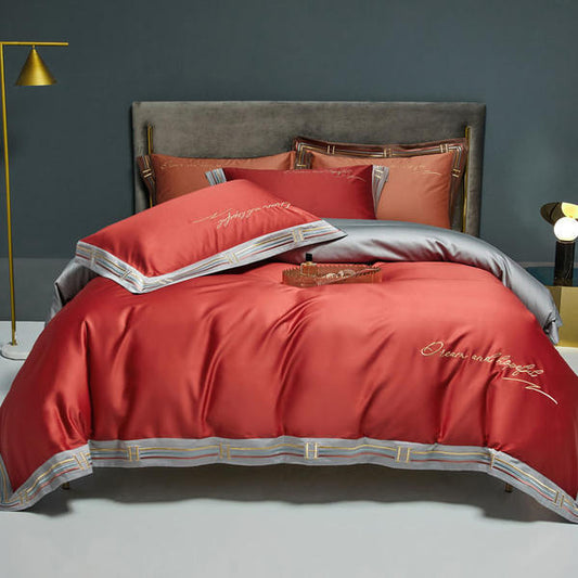 HKM-405523 Long-Staple Cotton Satin Embroidery Four-Piece Bedding Set in Various Colors