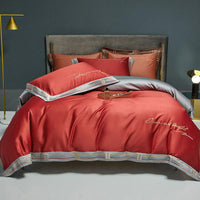 HKM-405523 Long-Staple Cotton Satin Embroidery Four-Piece Bedding Set in Various Colors
