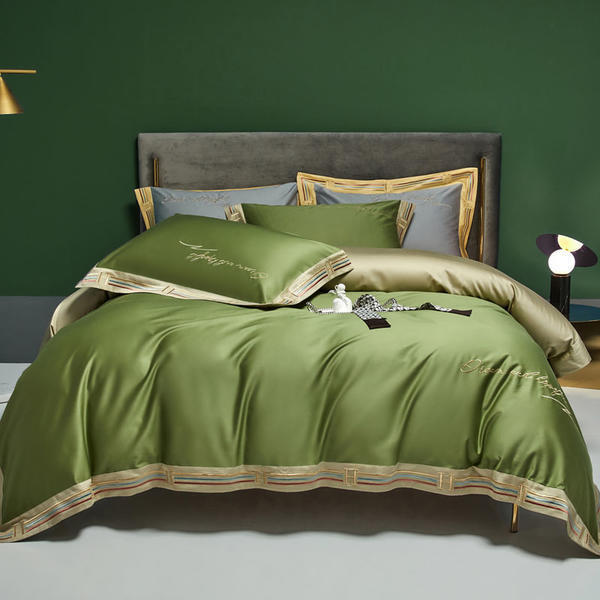 HKM-405523 Long-Staple Cotton Satin Embroidery Four-Piece Bedding Set in Various Colors