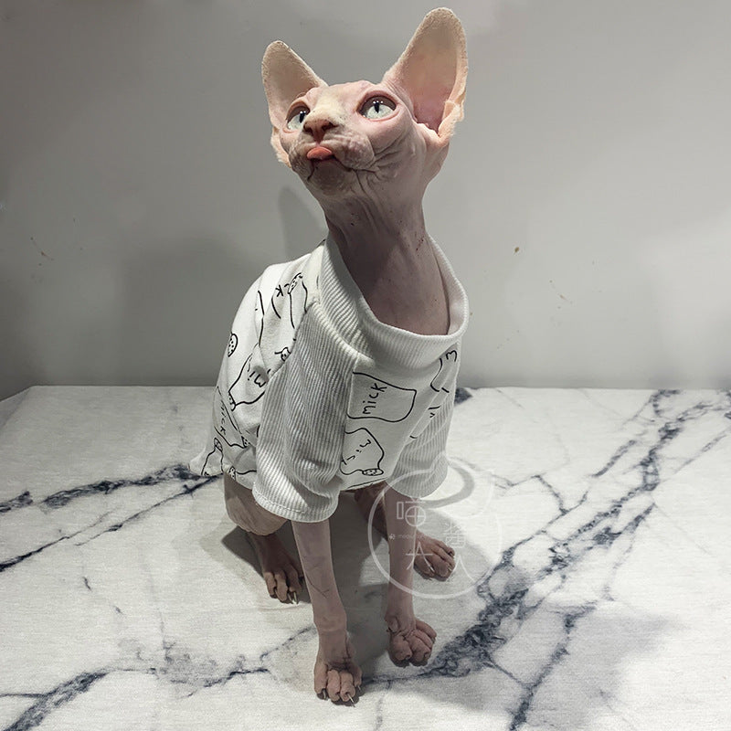 HKM-405971 Cotton High Neck T-Shirt for Hairless Cats - Plain Design, Combed Fabric, Available in Multiple Sizes