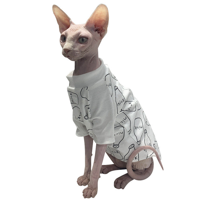 HKM-405971 Cotton High Neck T-Shirt for Hairless Cats - Plain Design, Combed Fabric, Available in Multiple Sizes