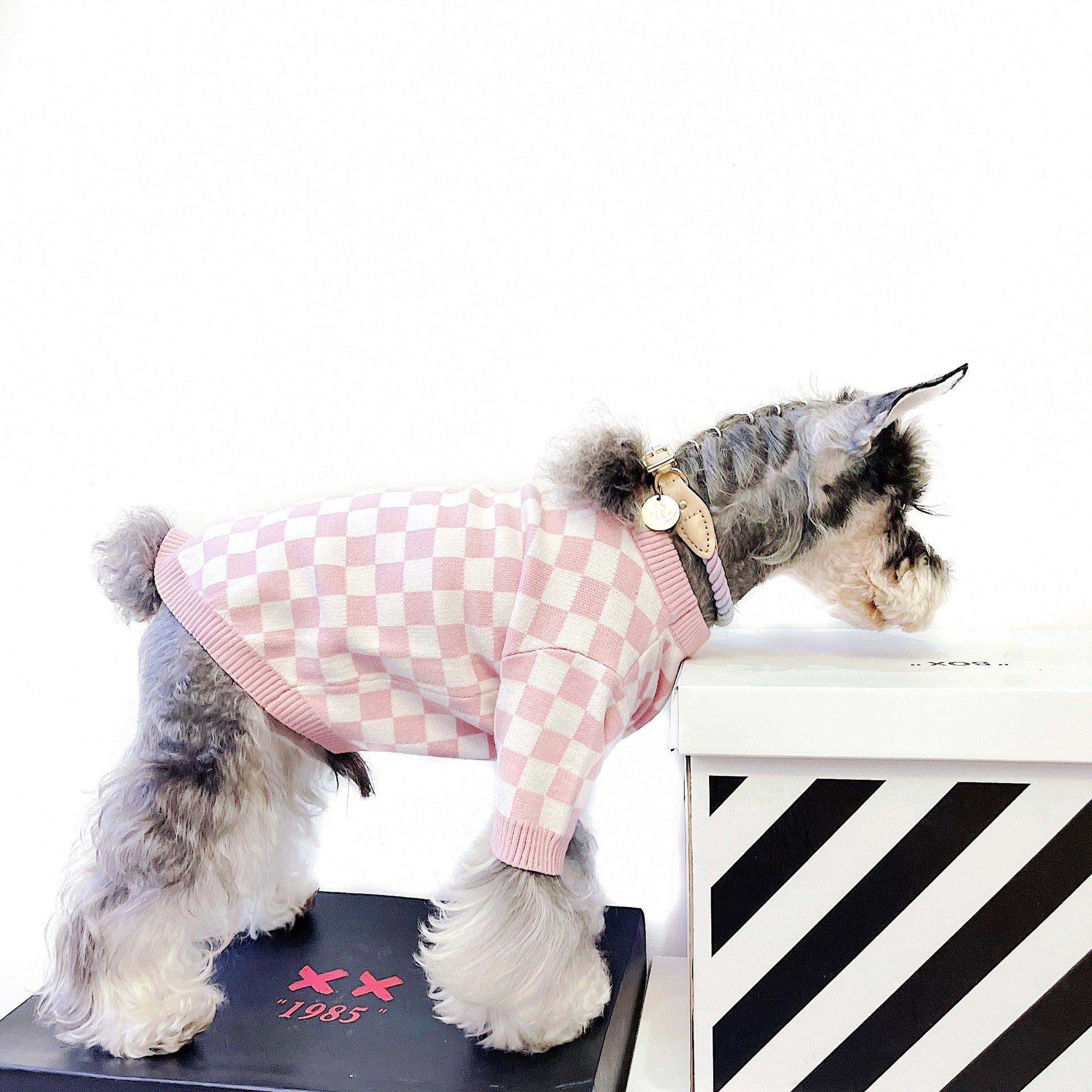 HKM-406099 Girlish Checkerboard Wool Sweater for Dogs