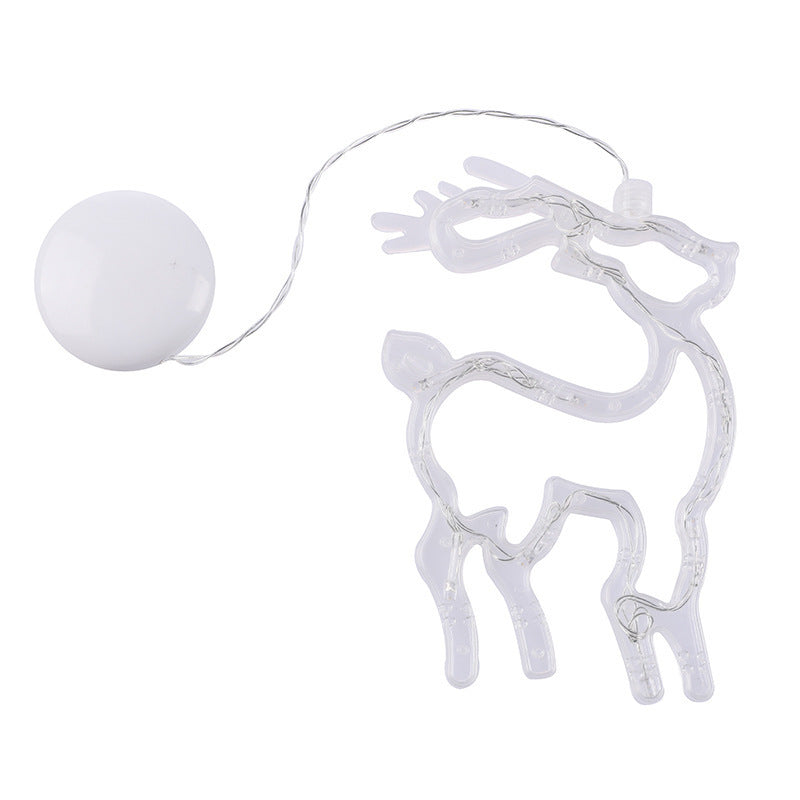 HKM-406291 Battery-Powered Holiday LED Suction Cup Chandelier Lights - Christmas Snowman, Elk, and Star Designs for Window Decor