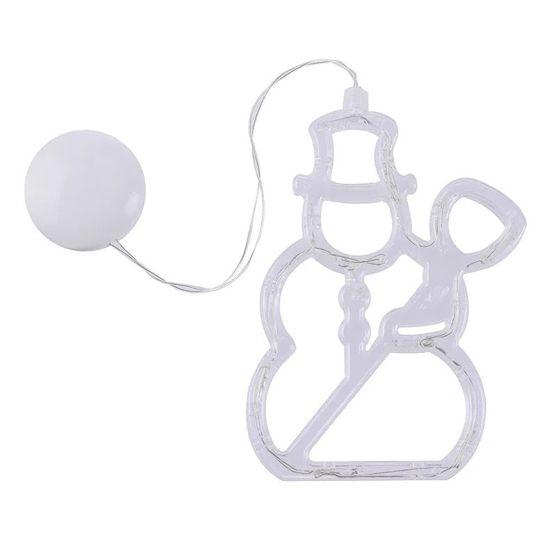 HKM-406291 Battery-Powered Holiday LED Suction Cup Chandelier Lights - Christmas Snowman, Elk, and Star Designs for Window Decor