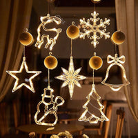 HKM-406291 Battery-Powered Holiday LED Suction Cup Chandelier Lights - Christmas Snowman, Elk, and Star Designs for Window Decor