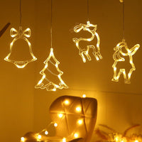 HKM-406291 Battery-Powered Holiday LED Suction Cup Chandelier Lights - Christmas Snowman, Elk, and Star Designs for Window Decor