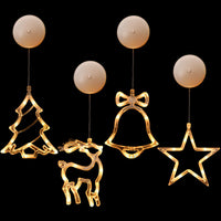 HKM-406291 Battery-Powered Holiday LED Suction Cup Chandelier Lights - Christmas Snowman, Elk, and Star Designs for Window Decor