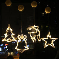 HKM-406291 Battery-Powered Holiday LED Suction Cup Chandelier Lights - Christmas Snowman, Elk, and Star Designs for Window Decor