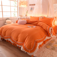 HKM-406355 Light Luxury Nude Four-Piece Lace Bed Sheet Set with Bed Skirt for Double Bed