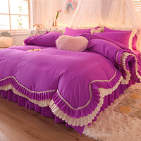 HKM-406355 Light Luxury Nude Four-Piece Lace Bed Sheet Set with Bed Skirt for Double Bed