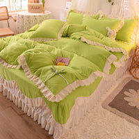 HKM-406355 Light Luxury Nude Four-Piece Lace Bed Sheet Set with Bed Skirt for Double Bed