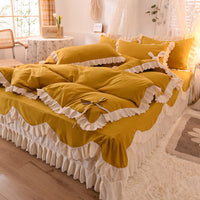 HKM-406355 Light Luxury Nude Four-Piece Lace Bed Sheet Set with Bed Skirt for Double Bed