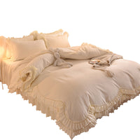 HKM-406355 Light Luxury Nude Four-Piece Lace Bed Sheet Set with Bed Skirt for Double Bed