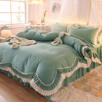 HKM-406355 Light Luxury Nude Four-Piece Lace Bed Sheet Set with Bed Skirt for Double Bed