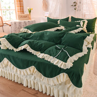 HKM-406355 Light Luxury Nude Four-Piece Lace Bed Sheet Set with Bed Skirt for Double Bed