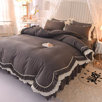 HKM-406355 Light Luxury Nude Four-Piece Lace Bed Sheet Set with Bed Skirt for Double Bed