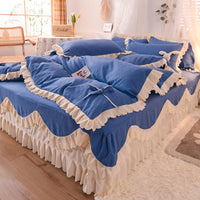 HKM-406355 Light Luxury Nude Four-Piece Lace Bed Sheet Set with Bed Skirt for Double Bed