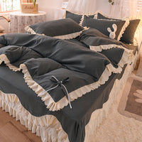 HKM-406355 Light Luxury Nude Four-Piece Lace Bed Sheet Set with Bed Skirt for Double Bed