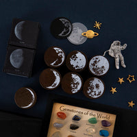 HKM-406355 Moon Phase Wooden Stamp Seal - 25mm Log and Rubber Material, Ideal for Oily Ink Pads