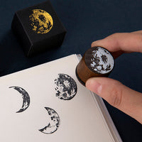 HKM-406355 Moon Phase Wooden Stamp Seal - 25mm Log and Rubber Material, Ideal for Oily Ink Pads