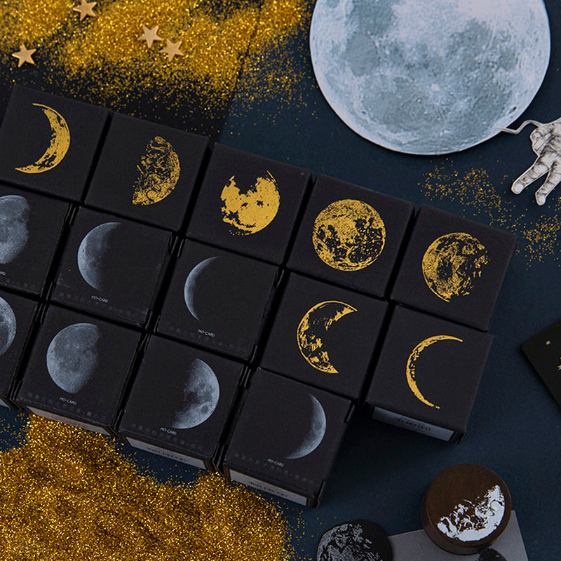 HKM-406355 Moon Phase Wooden Stamp Seal - 25mm Log and Rubber Material, Ideal for Oily Ink Pads